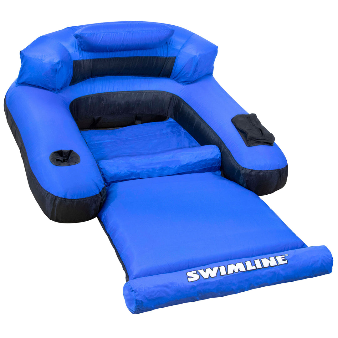 Swimline Inflatable Durable Fabric Swimming Pool Floating Lounger Chair, Blue