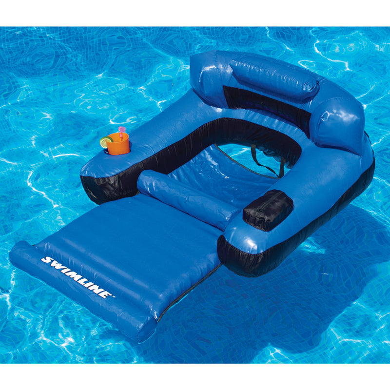 Swimline Swimming Pool Inflatable Nylon Vinyl Floating Loungers, Blue (2 Pack) - VMInnovations
