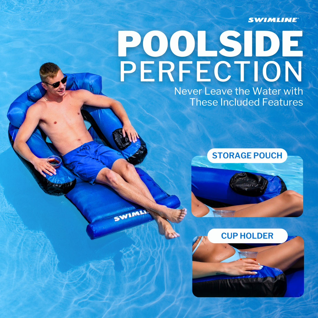 Swimline Inflatable Durable Fabric Swimming Pool Floating Lounger Chair, Blue