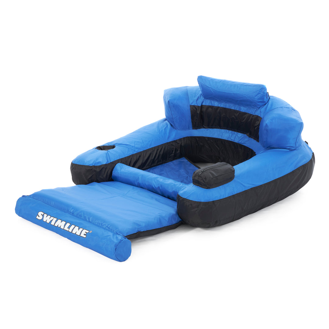 Swimline Inflatable Durable Fabric Swimming Pool Floating Lounger Chair, Blue