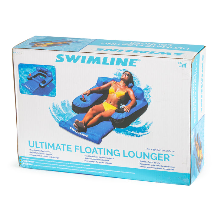 Swimline Inflatable Durable Fabric Swimming Pool Floating Lounger Chair, Blue