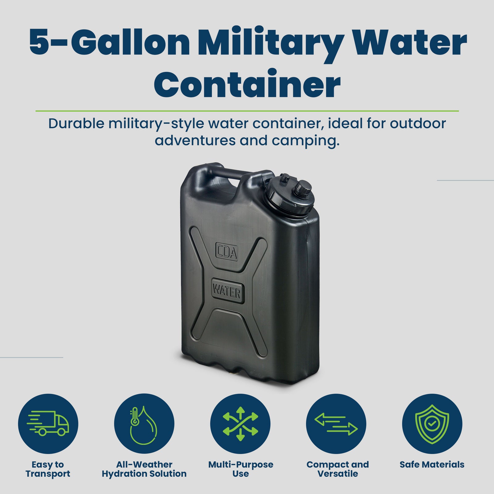 Scepter 5 Gallon 20 Liter Heavy Duty Military Style HDPE Water Container, Black - VMInnovations
