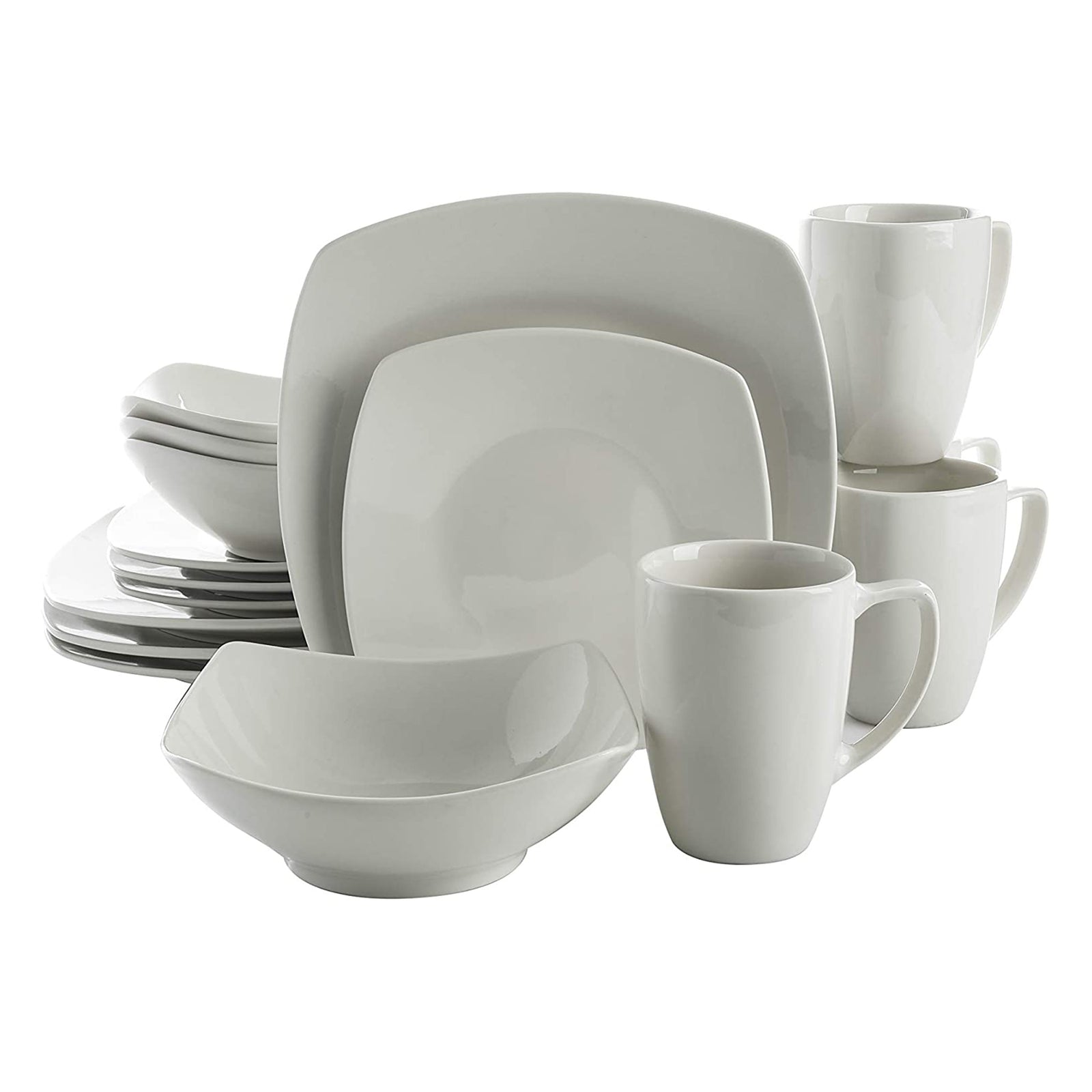 Gibson Home Zen Buffet Porcelain Square Dinnerware Set, Service for 6, White - VMInnovations