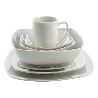 Gibson Home Zen Buffet Porcelain Square Dinnerware Set, Service for 6, White