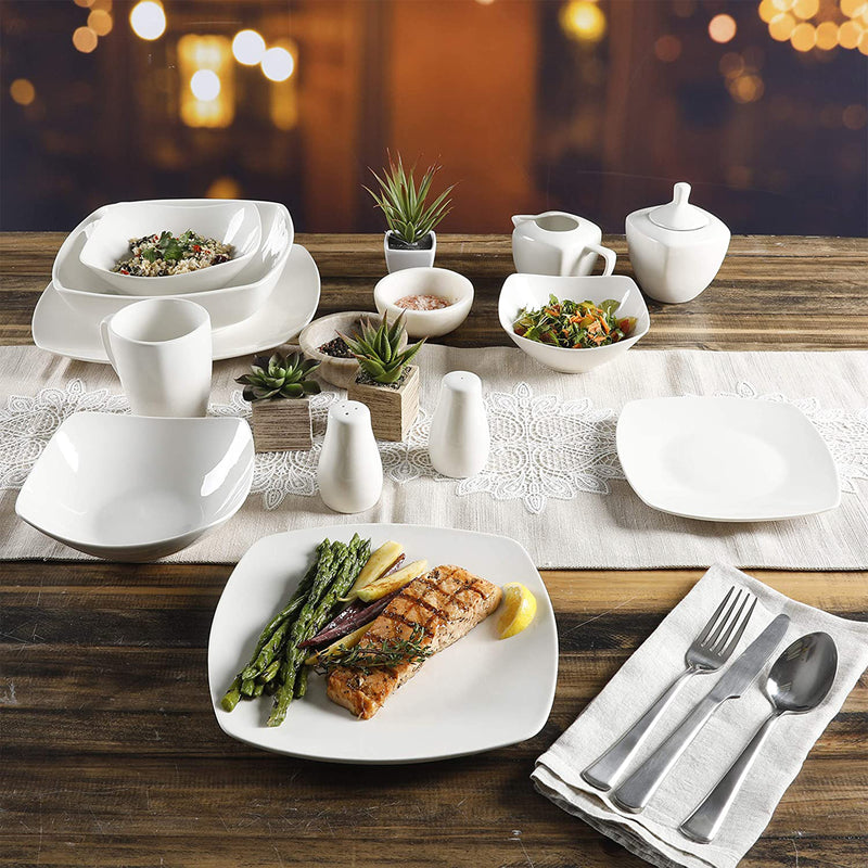 Gibson Home Zen Buffet Porcelain Square Dinnerware Set, Service for 6, White