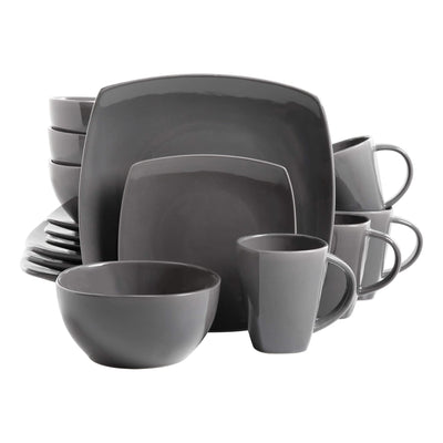 Gibson Soho Lounge Square Reactive Glaze Stoneware 16 Piece Dinnerware Set, Gray