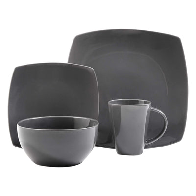 Gibson Soho Lounge Square Reactive Glaze Stoneware 16 Piece Dinnerware Set, Gray