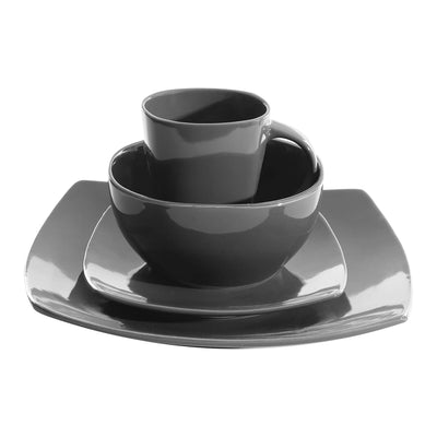 Gibson Soho Lounge Square Reactive Glaze Stoneware 16 Piece Dinnerware Set, Gray