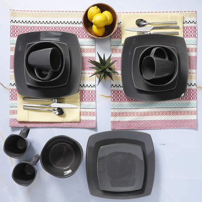 Gibson Soho Lounge Square Reactive Glaze Stoneware 16 Piece Dinnerware Set, Gray