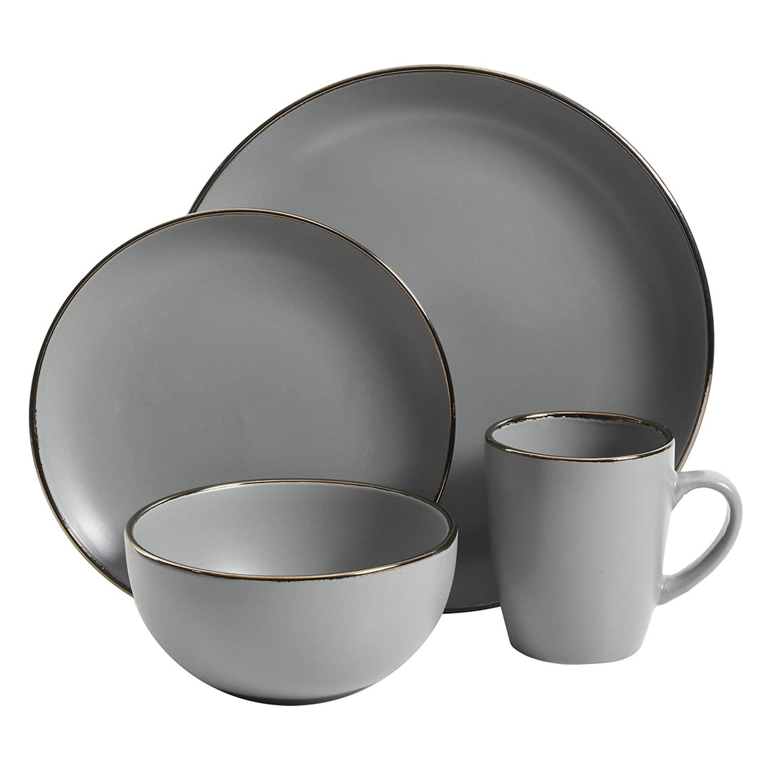 Gibson Home Rockaway Stoneware Dinnerware, Service for 4 Grey/Gold Rim(Open Box) - VMInnovations