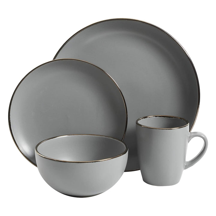 Gibson Home Rockaway Stoneware Dinnerware, Service for 4 Grey/Gold Rim(Open Box) - VMInnovations