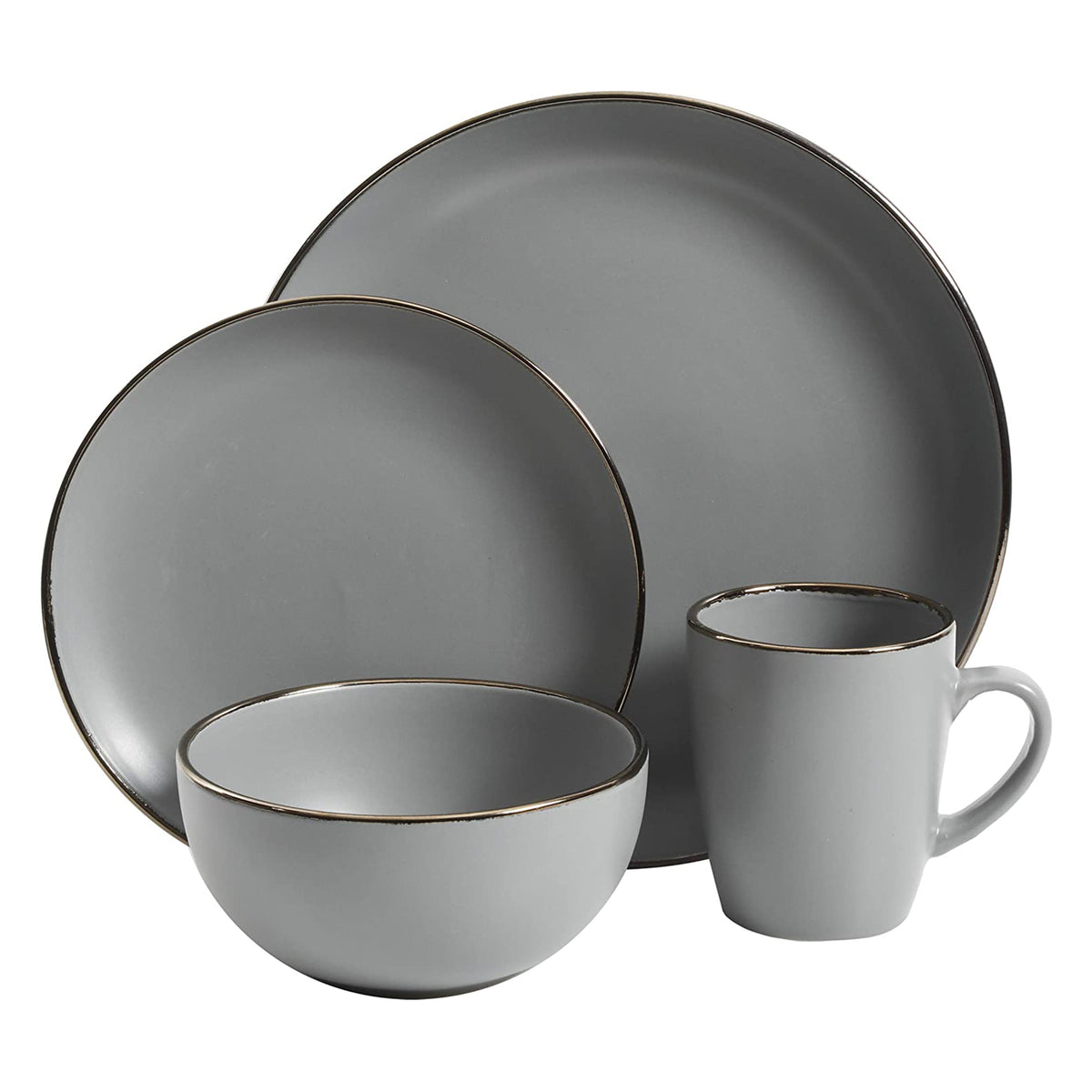 Gibson Home Rockaway Stoneware Dinnerware, Service for 4 Grey/Gold Rim(Open Box)