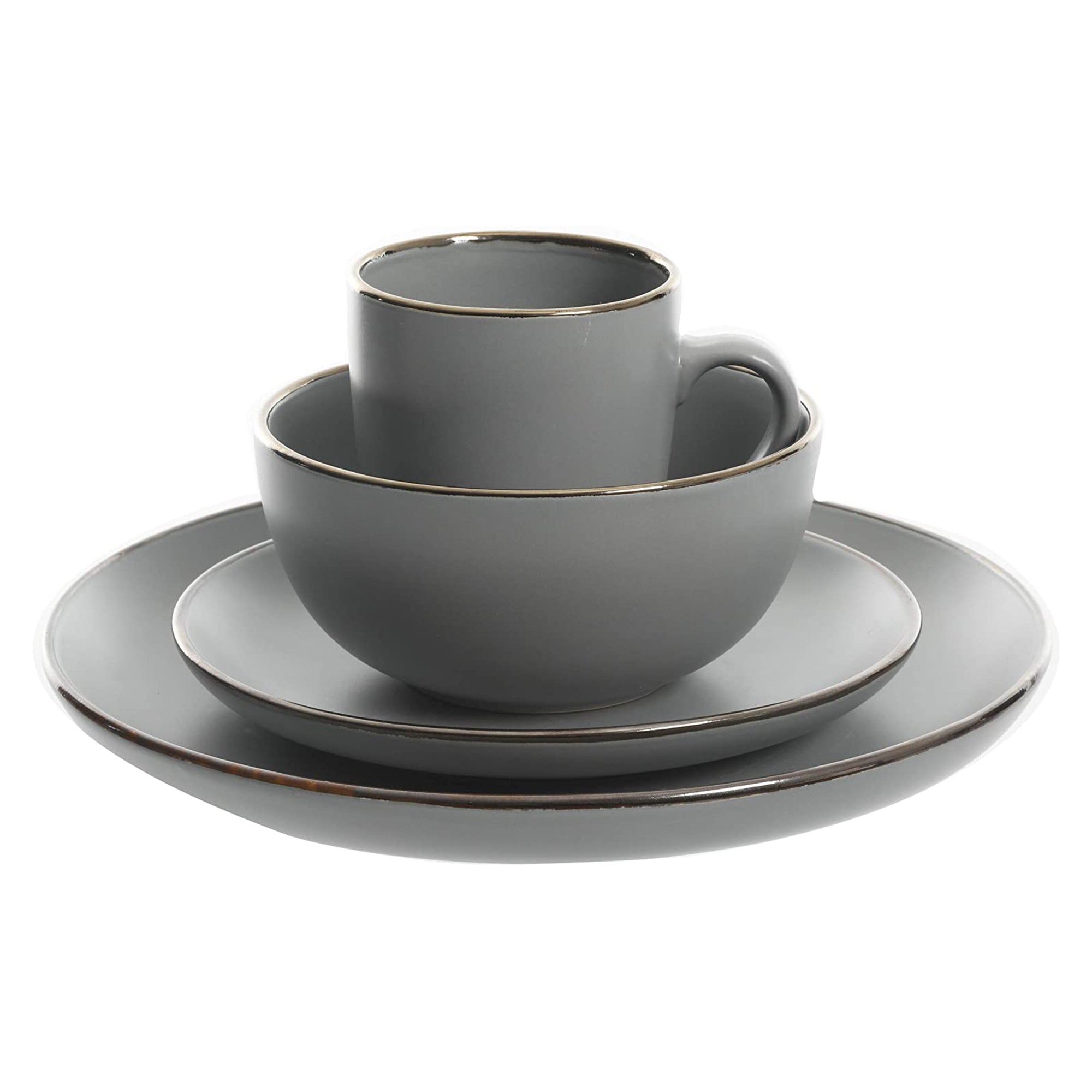 Gibson Home Rockaway Stoneware Dinnerware, Service for 4 Grey/Gold Rim(Open Box)