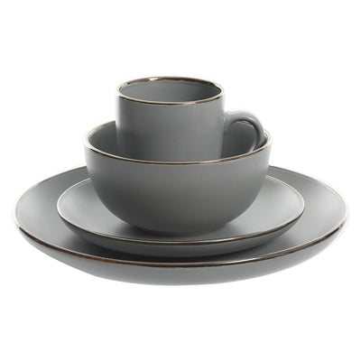 Gibson Home Rockaway Stoneware Dinnerware, Service for 4 Grey/Gold Rim(Open Box)