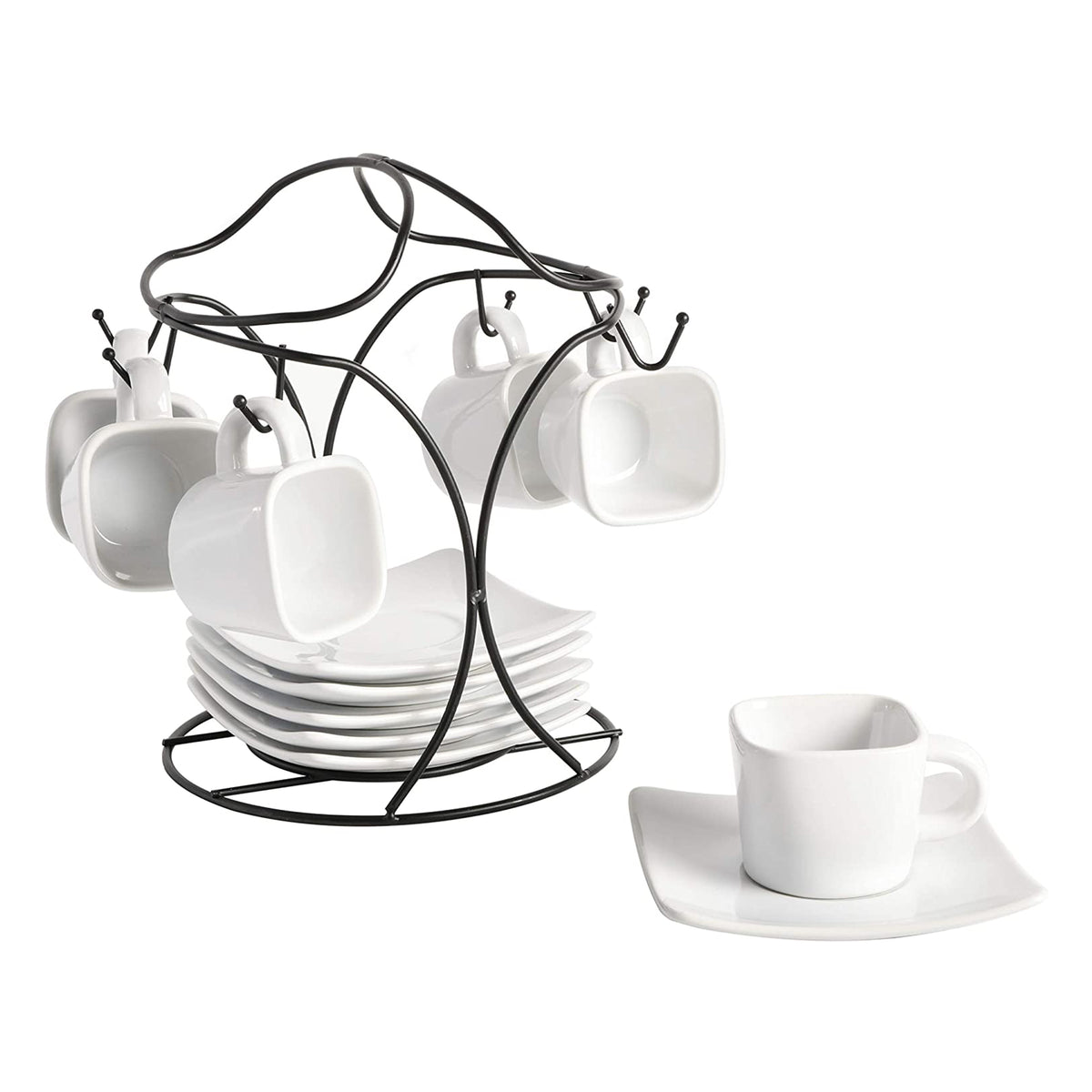 Gibson Home Gracious Dining Espresso Saucer & Cup Set w/ Stand, 13 Pieces, White