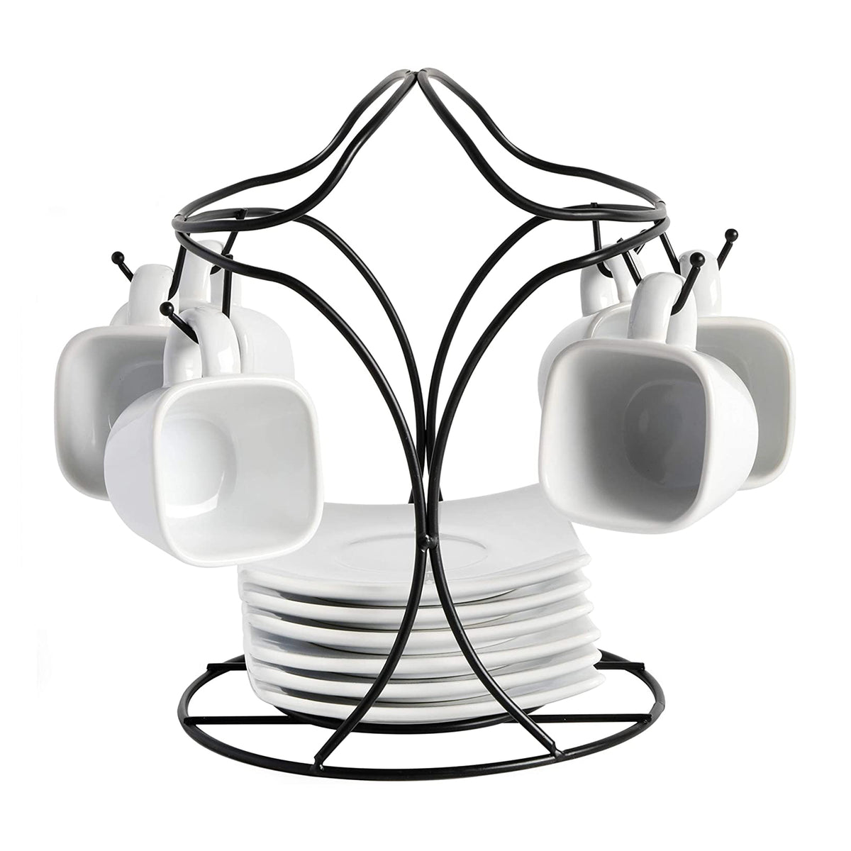 Gibson Home Gracious Dining Espresso Saucer & Cup Set w/ Stand, 13 Pieces, White