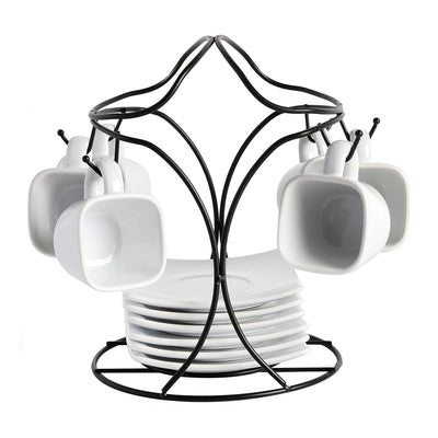 Gibson Home Gracious Dining Espresso Saucer & Cup Set w/ Stand, 13 Pieces, White