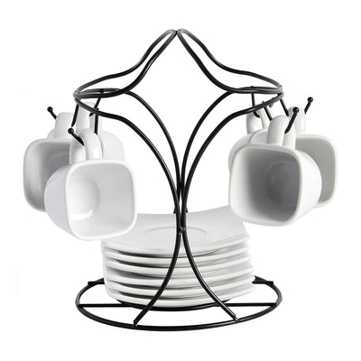 Espresso Saucer & Cup Set w/ Stand, 13 Pieces, White (Open Box)