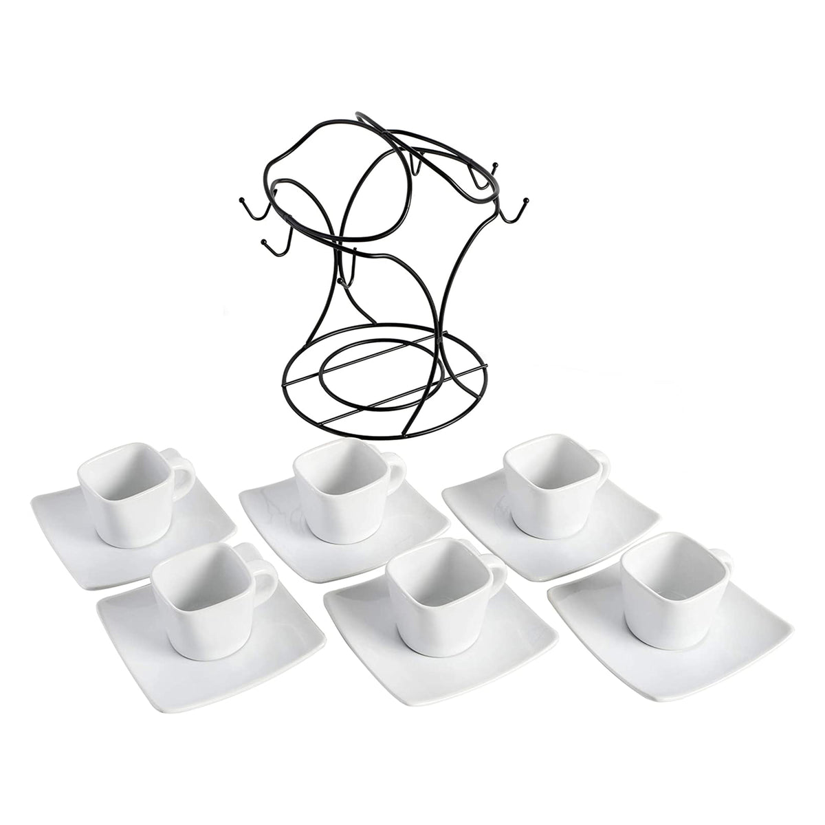 Gibson Home Gracious Dining Espresso Saucer & Cup Set w/ Stand, 13 Pieces, White