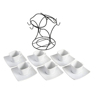 Gibson Home Gracious Dining Espresso Saucer & Cup Set w/ Stand, 13 Pieces, White