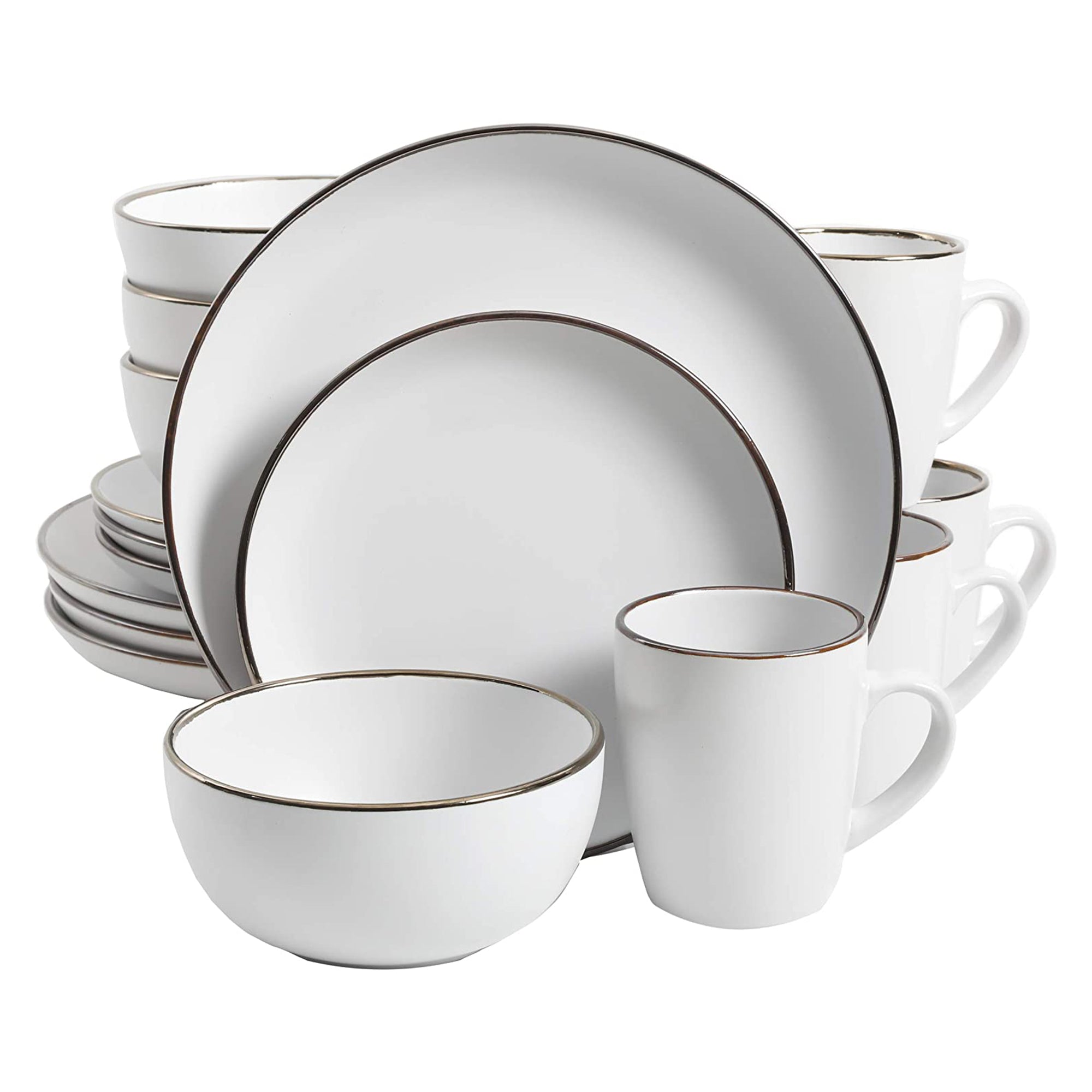 Gibson Home Rockaway Round Stoneware Dinnerware Set, Service for 4, Matte White - VMInnovations
