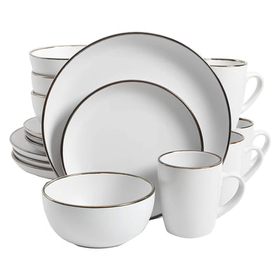 Home Rockaway Round Stoneware Dinnerware Set, Service for 4, Matte White (Used)