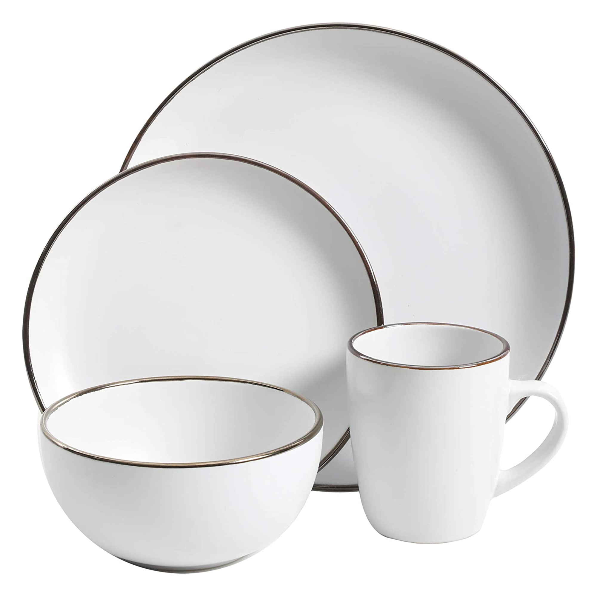 Home Rockaway Round Stoneware Dinnerware Set, Service for 4, Matte White (Used) - VMInnovations