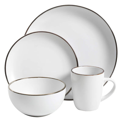 Home Rockaway Round Stoneware Dinnerware Set, Service for 4, Matte White (Used) - VMInnovations