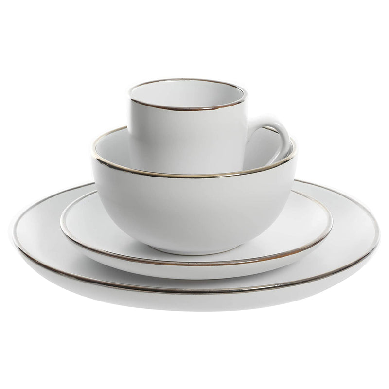 Home Rockaway Round Stoneware Dinnerware Set, Service for 4, Matte White (Used)