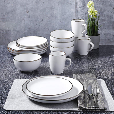 Home Rockaway Round Stoneware Dinnerware Set, Service for 4, Matte White (Used)