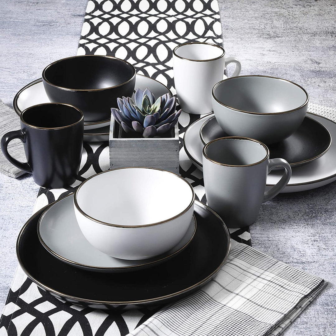 Gibson Home Rockaway Round Stoneware Dinnerware Set, Service for 4 (Open Box)
