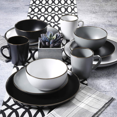 Gibson Home Rockaway Round Stoneware Dinnerware Set, Service for 4, Matte White