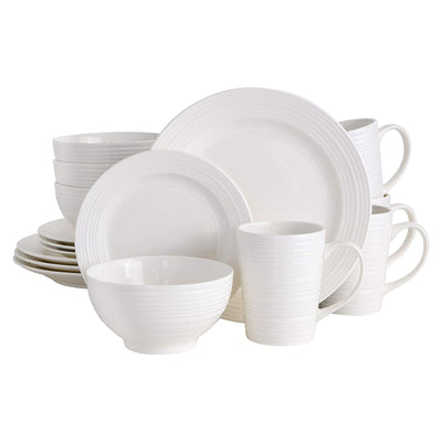 Gibson Home Amelia Court 16 Piece Set with White Embossed Porcelain (Open Box) - VMInnovations