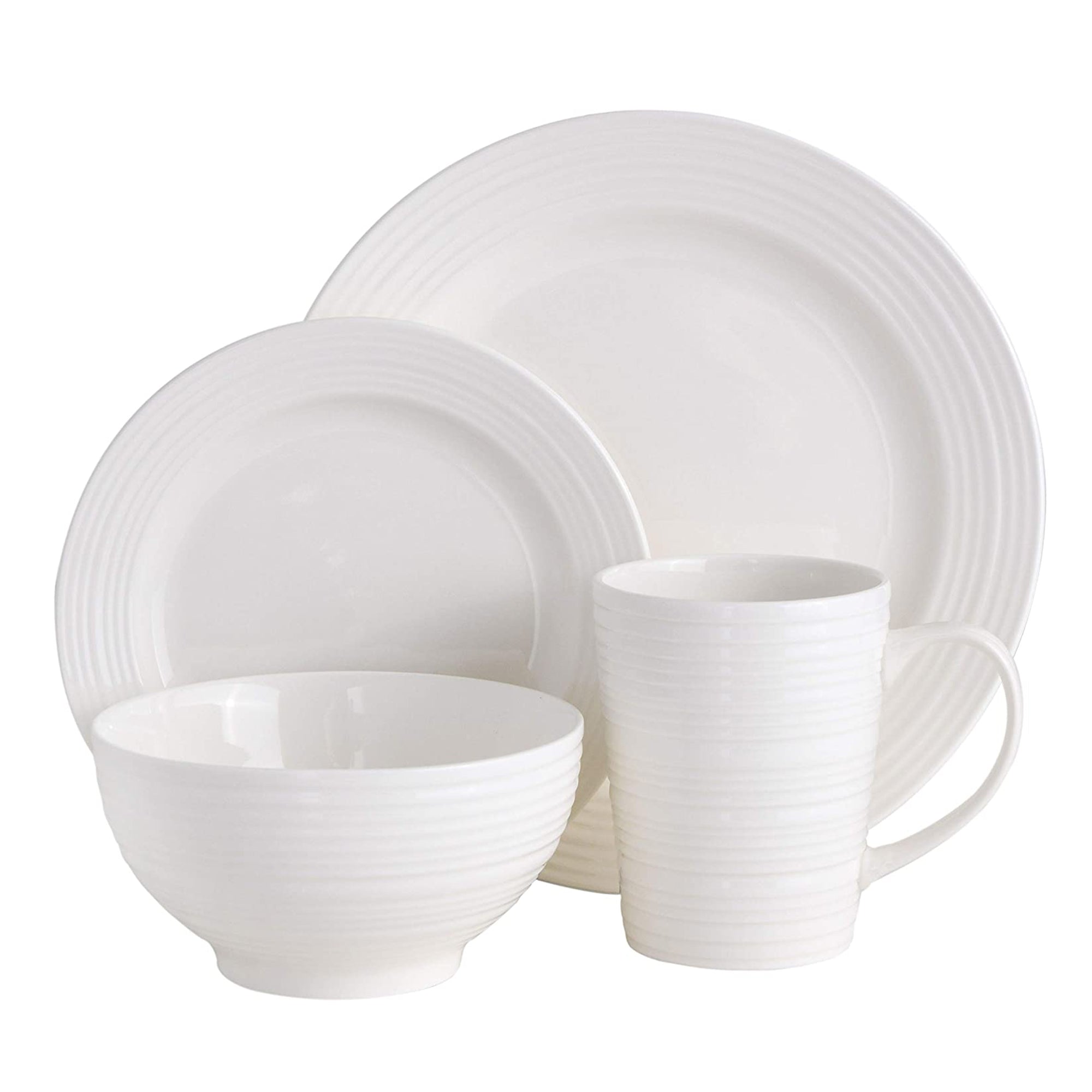 Gibson Home Amelia Court 16 Piece Dinnerware Set with White Embossed Porcelain - VMInnovations