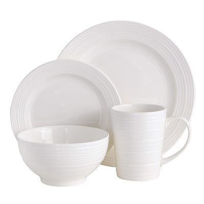 Gibson Home Amelia Court 16 Piece Dinnerware Set with White Embossed Porcelain - VMInnovations