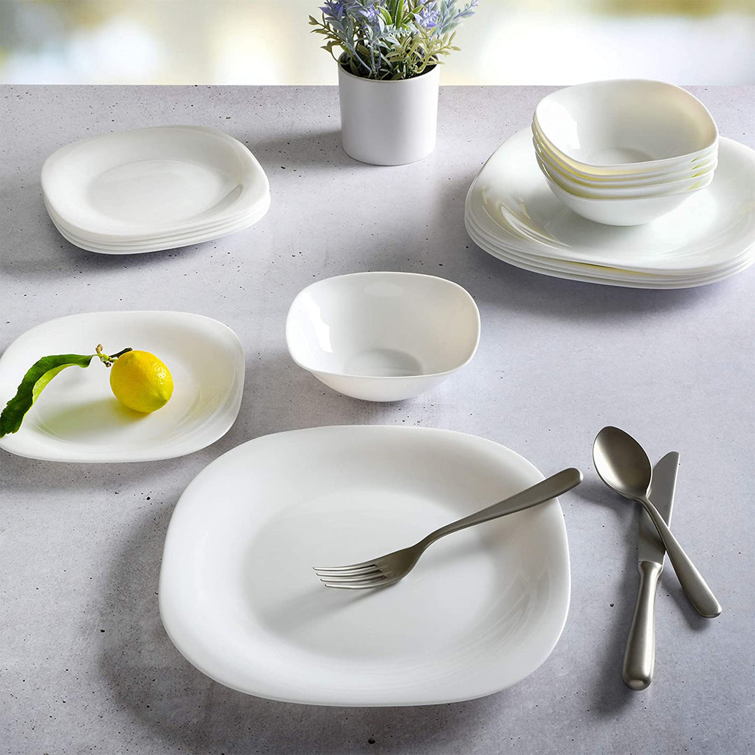 Gibson Home Break and Chip Resistant Square Dinnerware Set, Service for 6, Opal