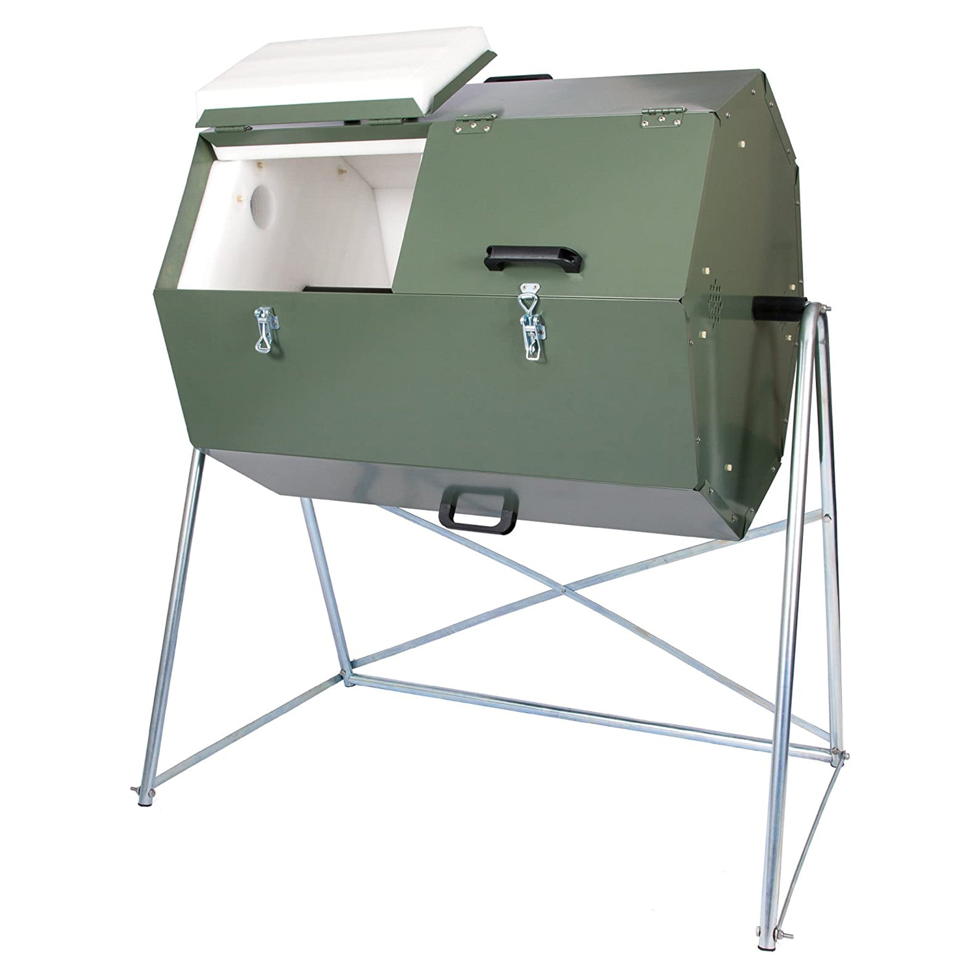 Jora Composter JK270A 70 Gallon Outdoor Dual Chamber Steel Compost Tumbler Bin