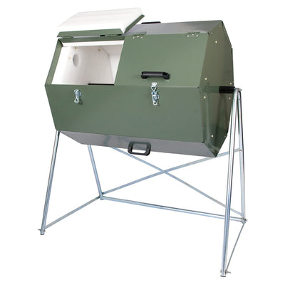 Jora Composter JK270A 70 Gallon Outdoor Dual Chamber Steel Compost Tumbler Bin