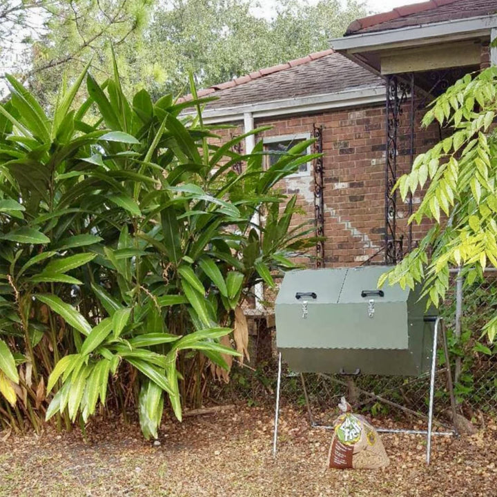 JK125 33 Gallon Outdoor Dual Chamber Steel Compost Tumbler Bin (For Parts)