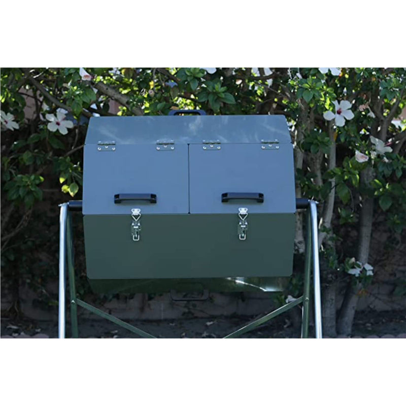 Jora Composter 33 Gal Outdoor Dual Chamber Steel Compost Tumbler Bin (Open Box)