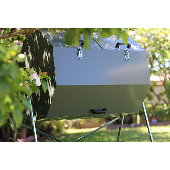 Jora JK400A 106 Gal Outdoor Dual Chamber Steel Compost Tumbler Bin (For Parts)