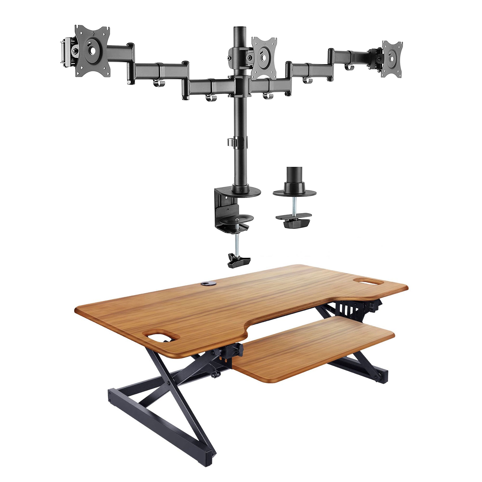 Rocelco 46 In Standing Desk Converter & Triple Monitor Stand w/ Cable Clips