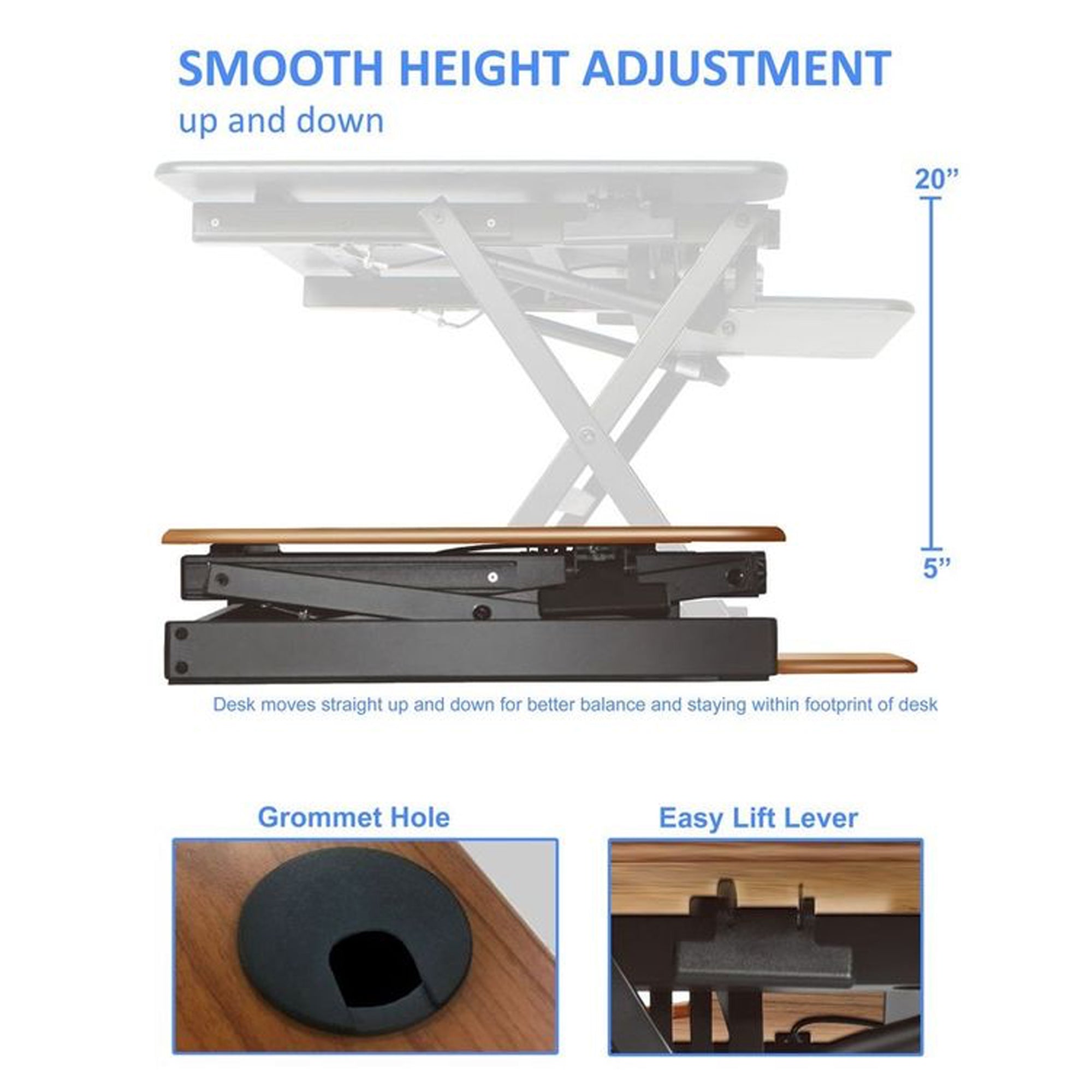 Rocelco 46 In Standing Desk Converter & 30 In Dual Monitor Stand w/ USB Charging - VMInnovations