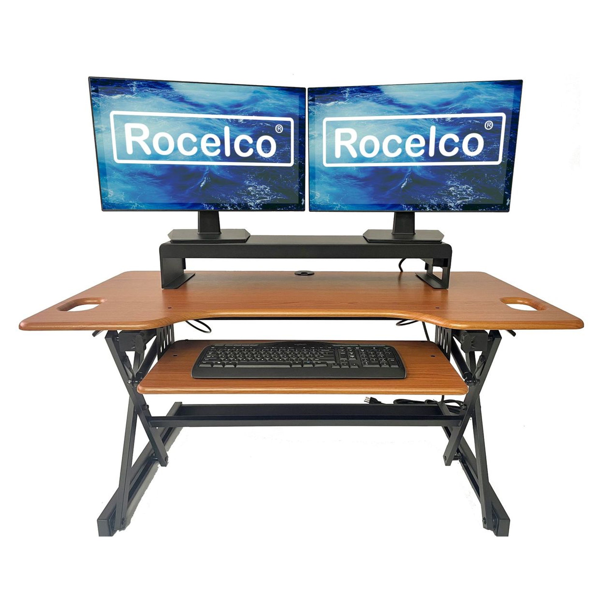 Rocelco 46 In Standing Desk Converter & 30 In Dual Monitor Stand w/ USB Charging - VMInnovations