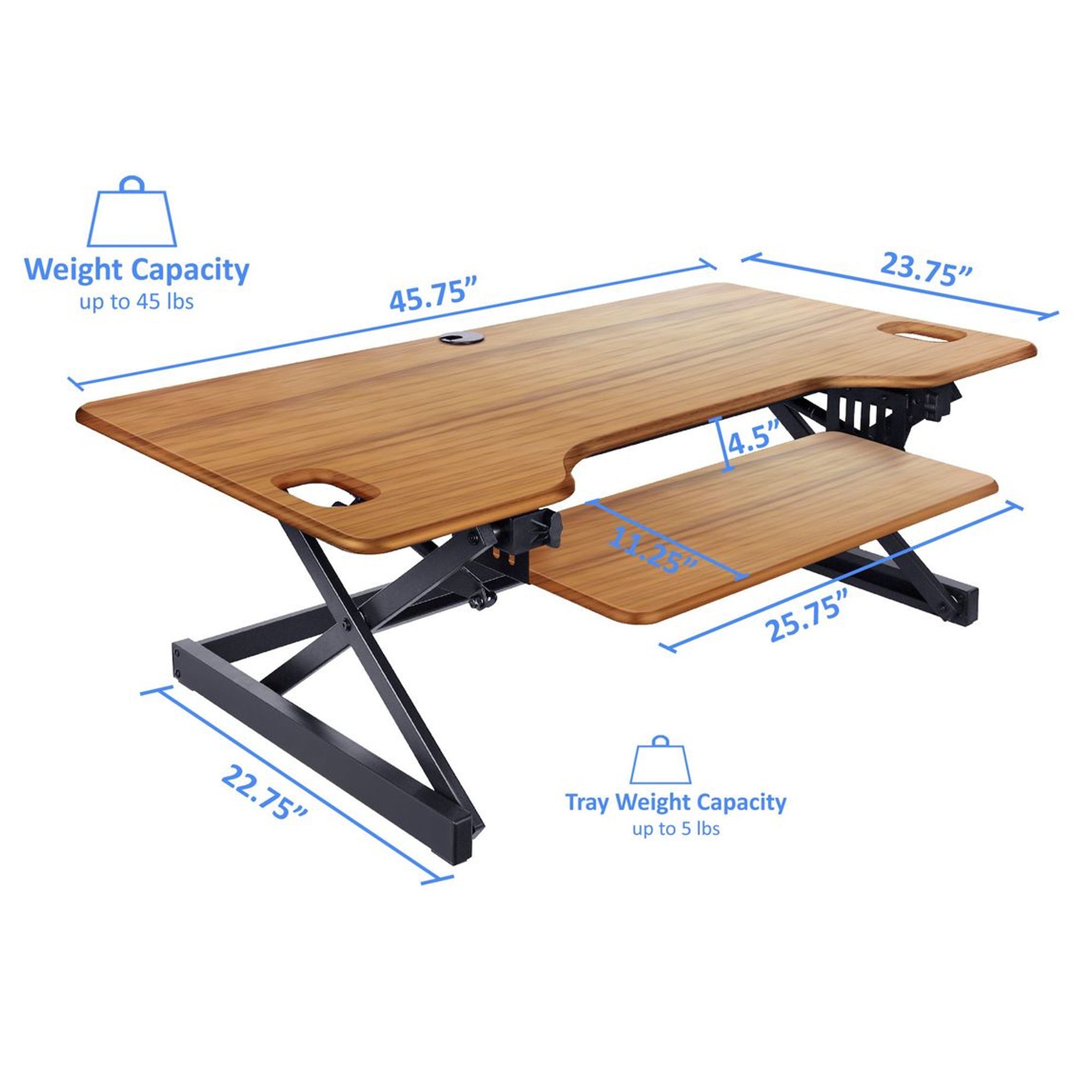 Rocelco 46 In Standing Desk Converter & 30 In Dual Monitor Stand w/ USB Charging - VMInnovations