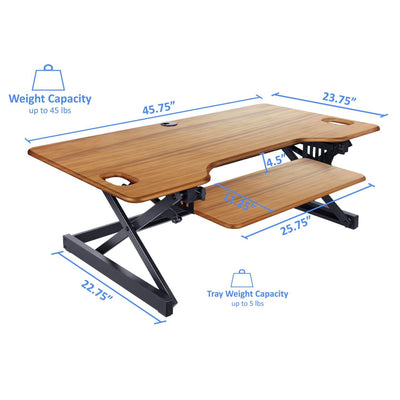 Rocelco 46 In Standing Desk Converter & 30 In Dual Monitor Stand w/ USB Charging - VMInnovations