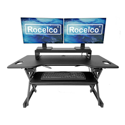 Rocelco 46 In Standing Desk Converter & 30 In Dual Monitor Stand w/ USB Charging - VMInnovations