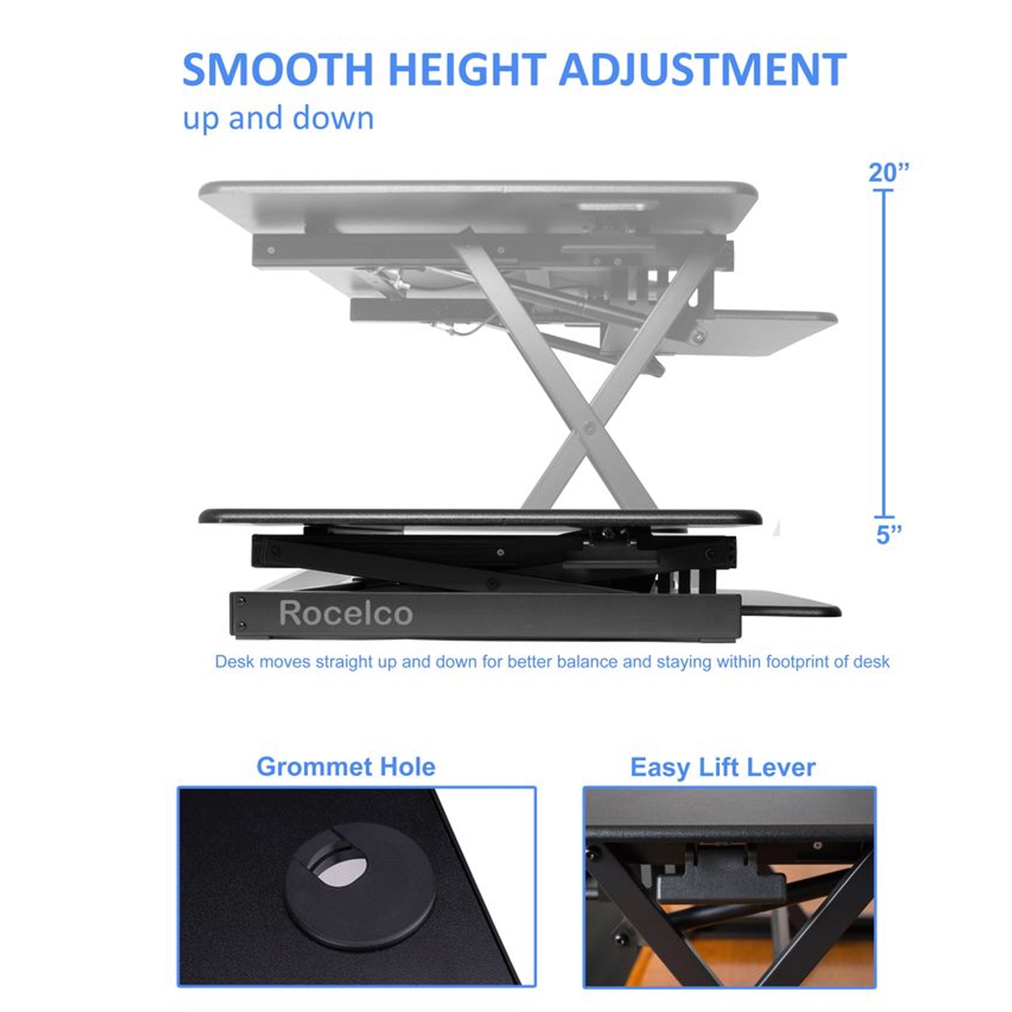 Rocelco 46 In Standing Desk Converter & 30 In Dual Monitor Stand w/ USB Charging - VMInnovations