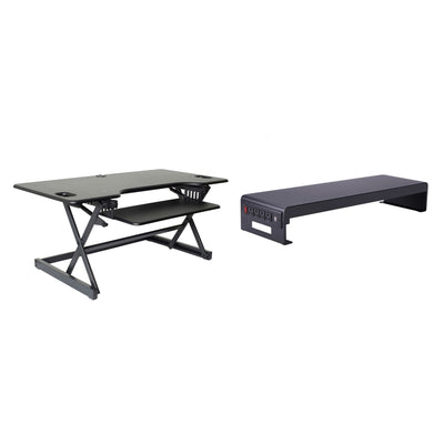 Rocelco 46 In Standing Desk Converter & 30 In Dual Monitor Stand w/ USB Charging - VMInnovations