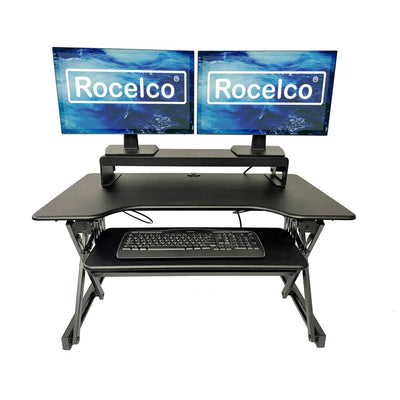 Rocelco 40 In Standing Desk Converter & 30 In Dual Monitor Stand w/ USB Charging